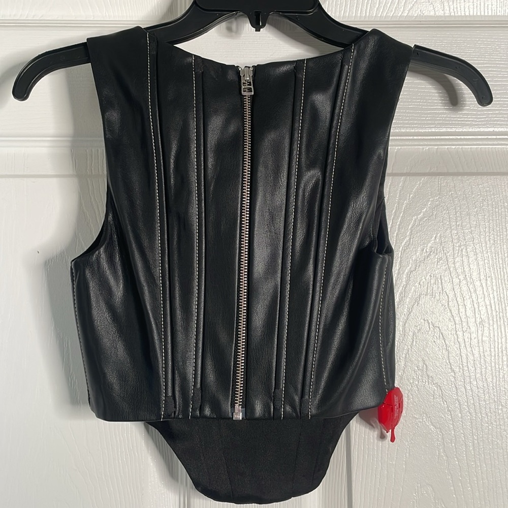 NWT Staud Alice Black Bustier Corset Vegan Faux Leather Crop Top - Picture 3 of 5